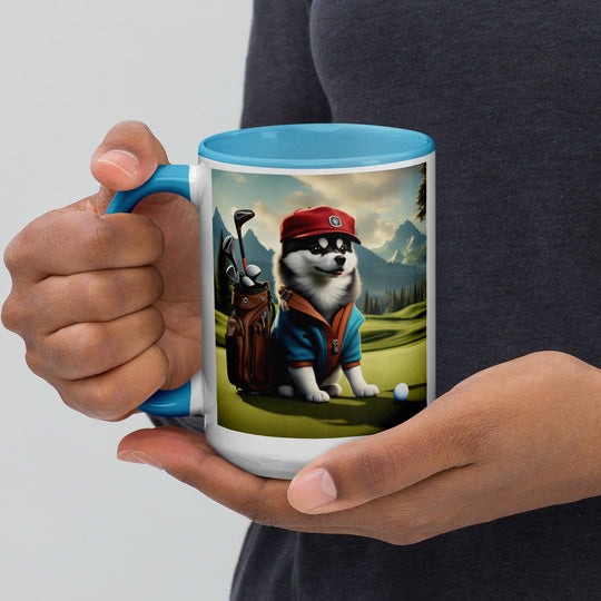 Pomsky Golfer- Mug with Color Inside v7