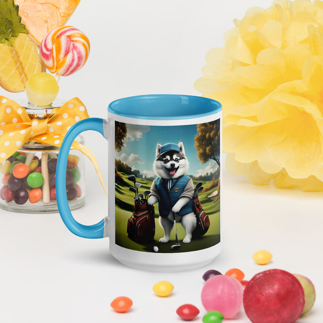 Pomsky Golfer- Mug with Color Inside v9