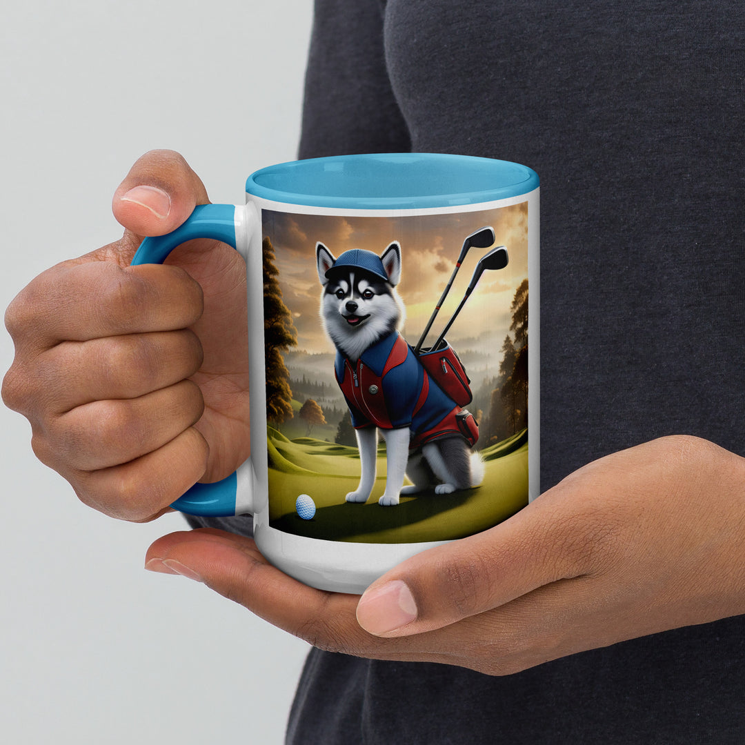 Pomsky Golfer- Mug with Color Inside v12