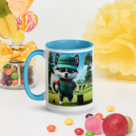 Pomsky Golfer- Mug with Color Inside v11