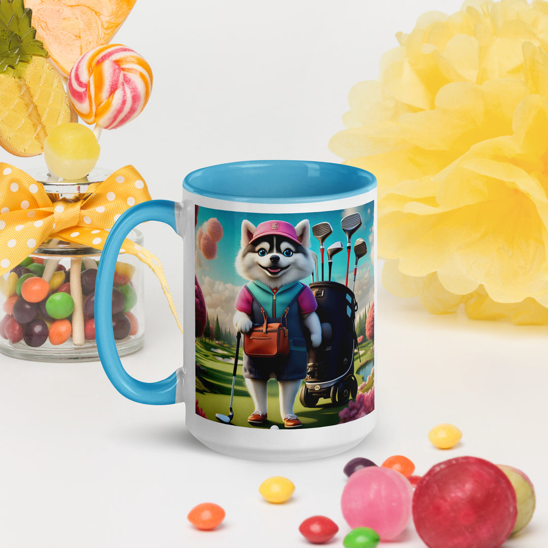 Pomsky Golfer- Mug with Color Inside v13