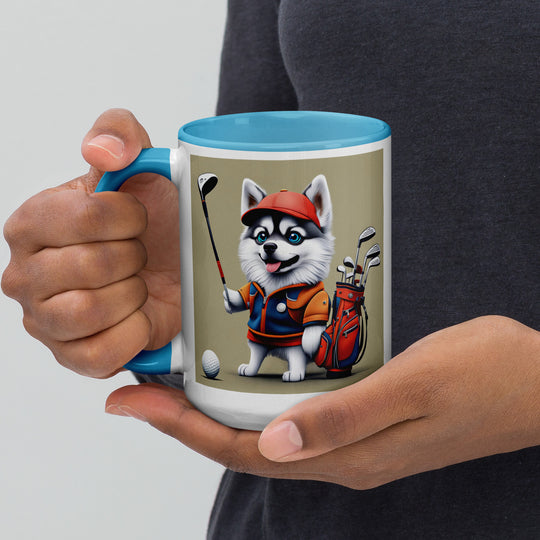 Pomsky Golfer- Mug with Color Inside v14