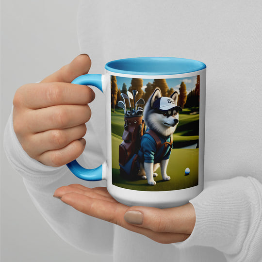 Pomsky Golfer- Mug with Color Inside v10