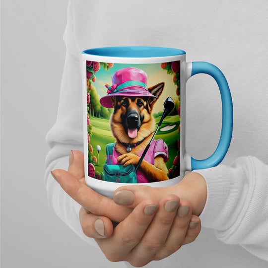 German Shepherd Golfer- Mug with Color Inside V9