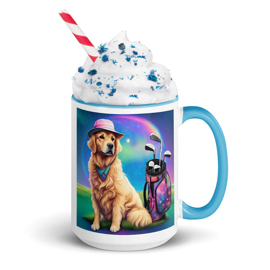 Golden Retriever Golfer- Mug with Color Inside V2