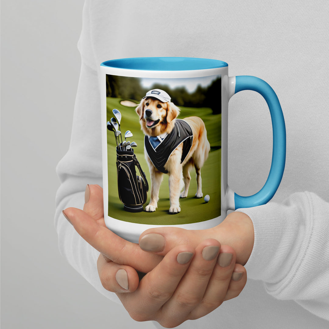 Golden Retriever Golfer- Mug with Color Inside V3