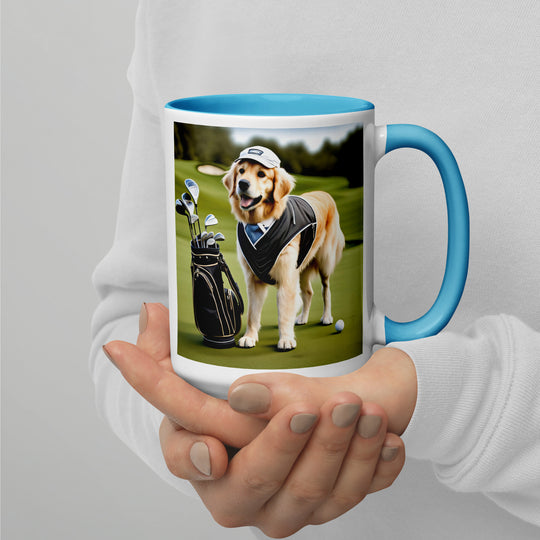 Golden Retriever Golfer- Mug with Color Inside V3