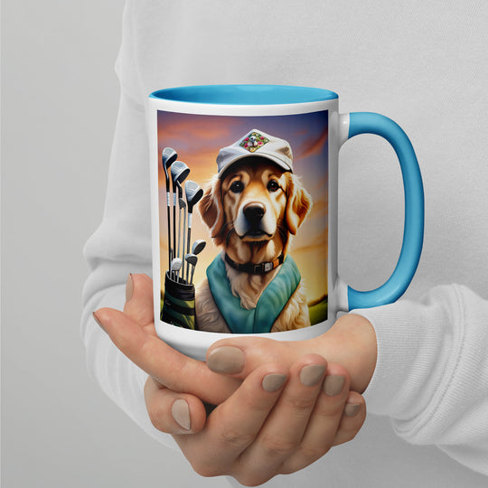 Golden Retriever Golfer- Mug with Color Inside V4