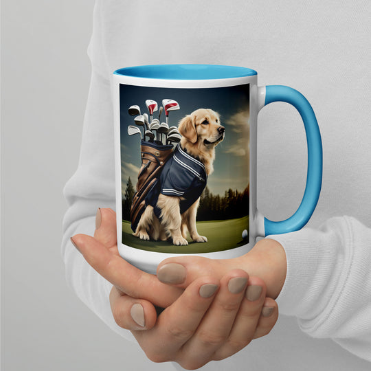 Golden Retriever Golfer- Mug with Color Inside V5