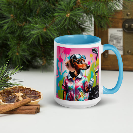 Dachshund Golfer- Mug with Color Inside v2