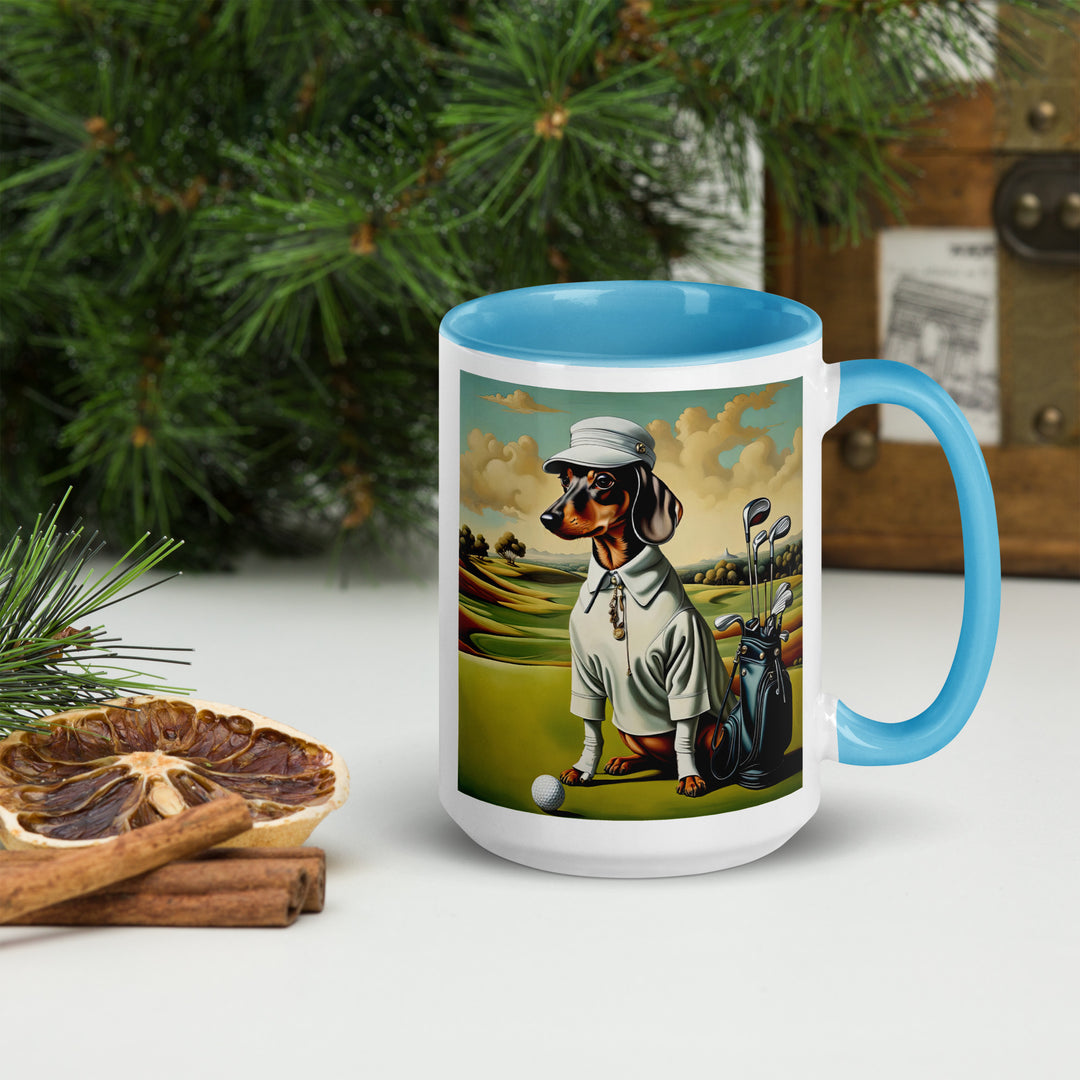 Dachshund Golfer- Mug with Color Inside v3