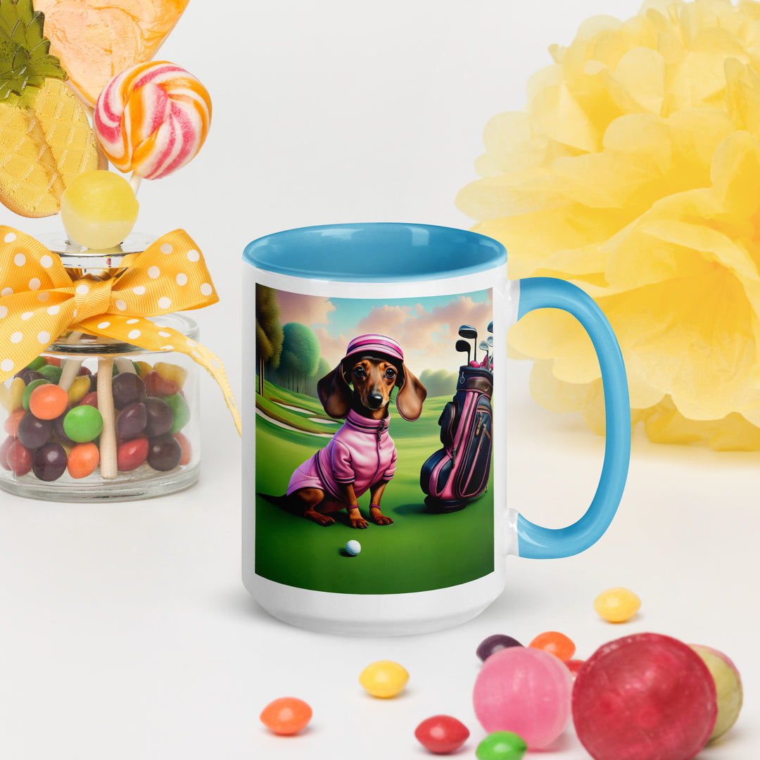 Dachshund Golfer- Mug with Color Inside v4