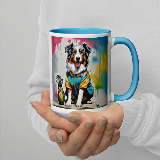 Australian Shepherd Golfer- Mug with Color Inside v3