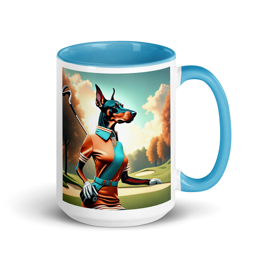 Doberman Pinscher Golfer- Mug with Color Inside