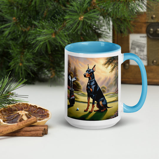 Doberman Pinscher Golfer- Mug with Color Inside v3