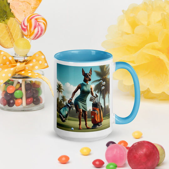 Doberman Pinscher Golfer- Mug with Color Inside v2