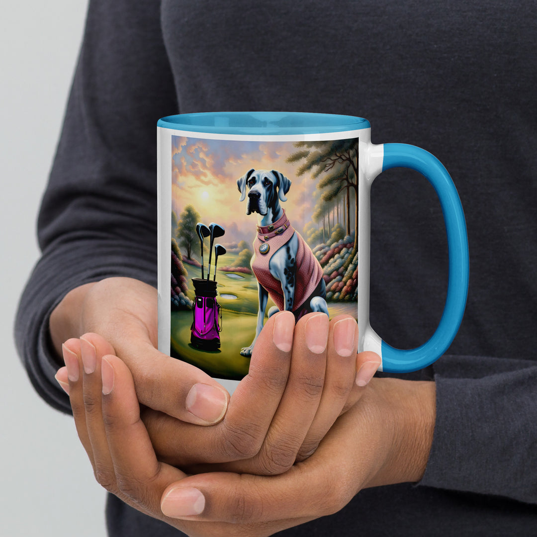 Great Dane Golfer- Mug with Color Inside v4