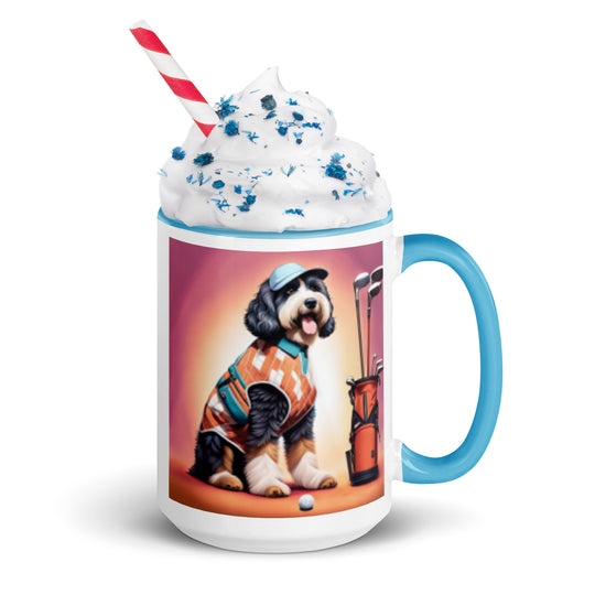 Bernedoodle Golfer- Mug with Color Inside v4