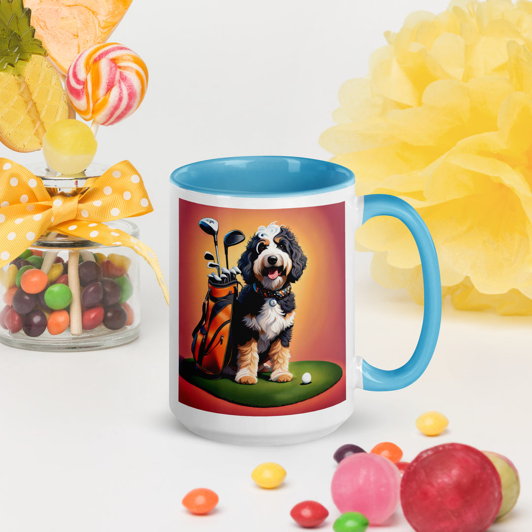 Bernedoodle Golfer- Mug with Color Inside v5