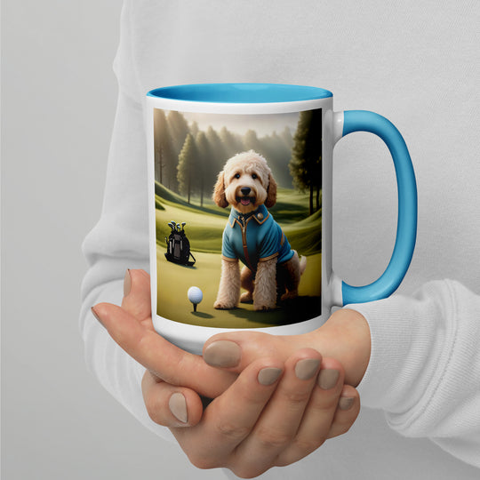 Goldendoodle Golfer- Mug with Color Inside v6