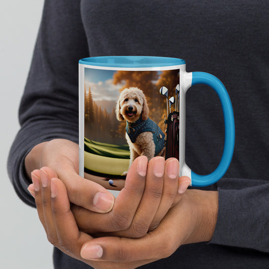 Goldendoodle Golfer- Mug with Color Inside v4