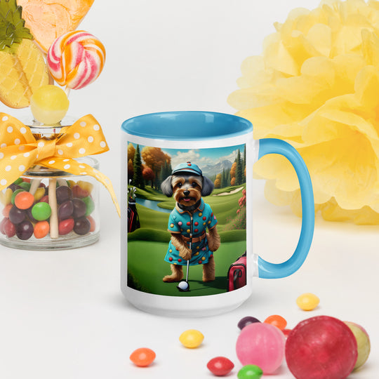 Yorkipoo Golfer- Mug with Color Inside v8