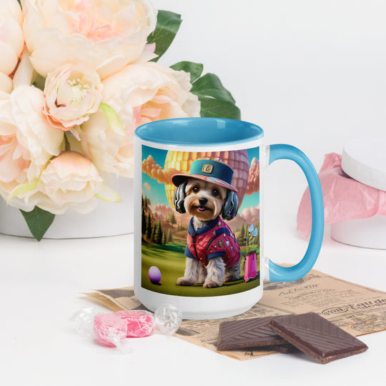 Yorkipoo Golfer- Mug with Color Inside v9