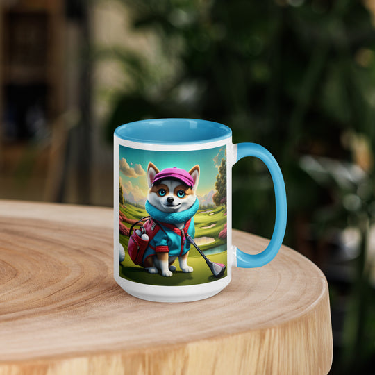 Pomsky Golfer- Mug with Color Inside v2