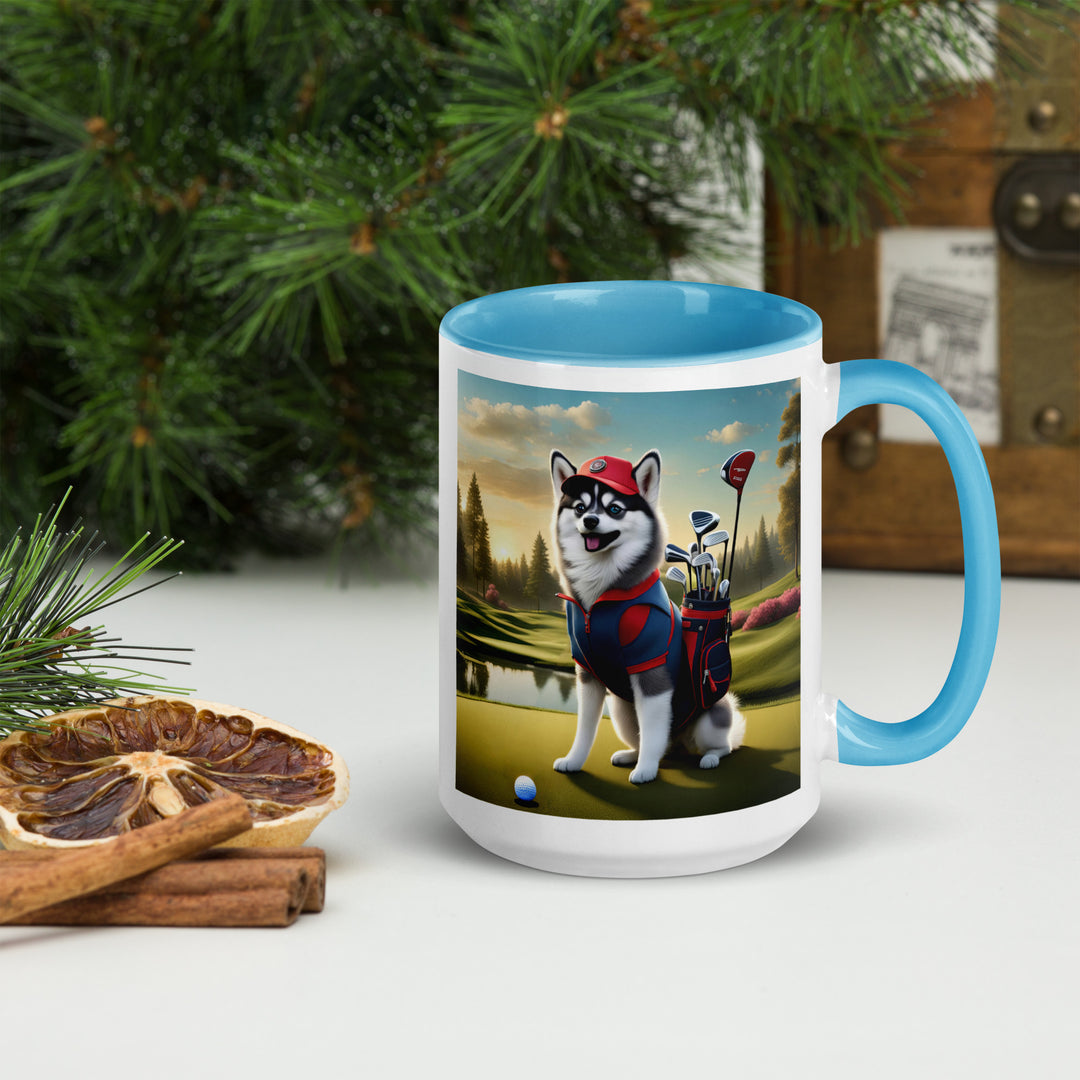 Pomsky Golfer- Mug with Color Inside v3