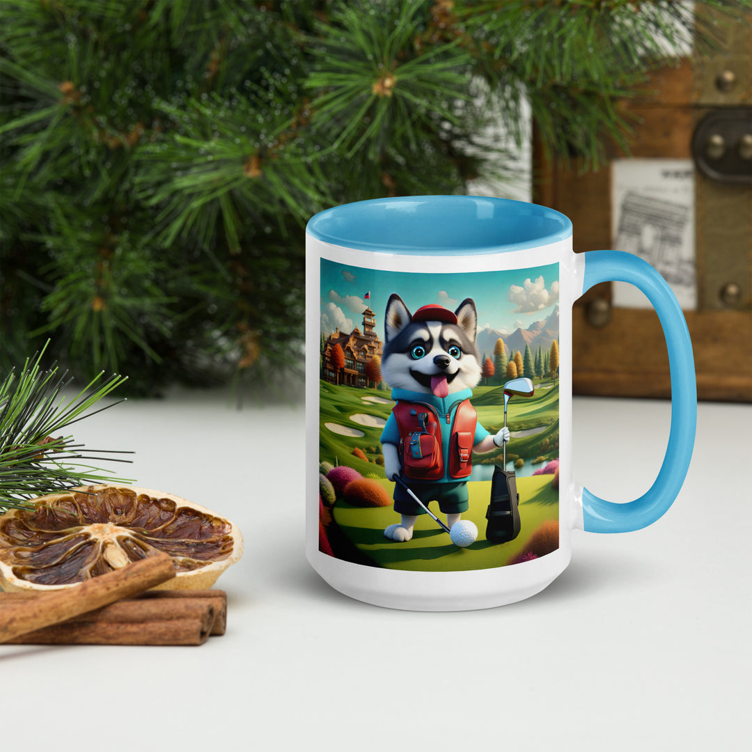 Pomsky Golfer- Mug with Color Inside v6