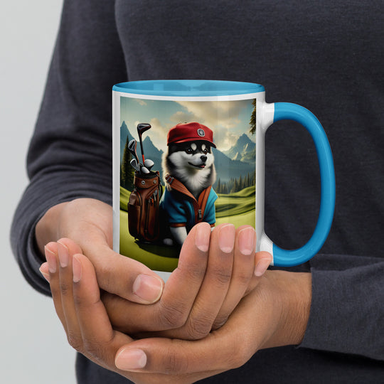 Pomsky Golfer- Mug with Color Inside v7