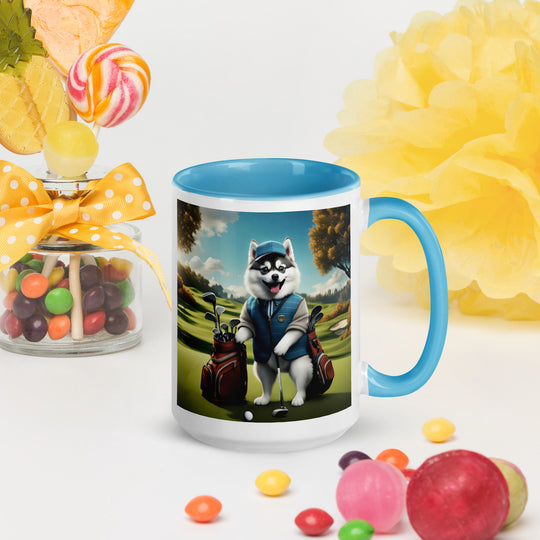 Pomsky Golfer- Mug with Color Inside v9