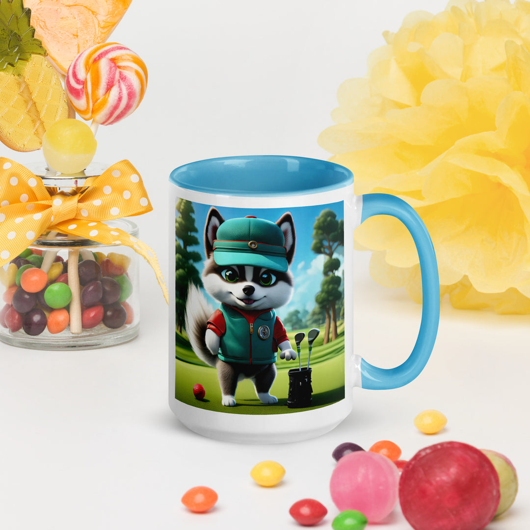 Pomsky Golfer- Mug with Color Inside v11