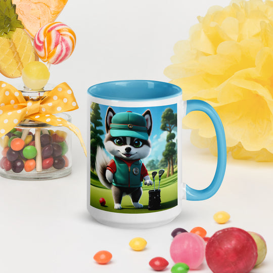 Pomsky Golfer- Mug with Color Inside v11