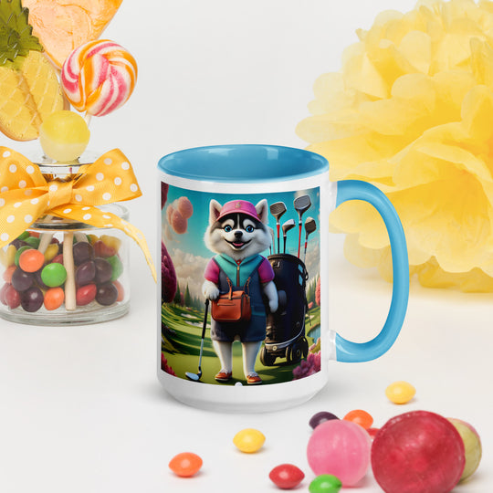 Pomsky Golfer- Mug with Color Inside v13