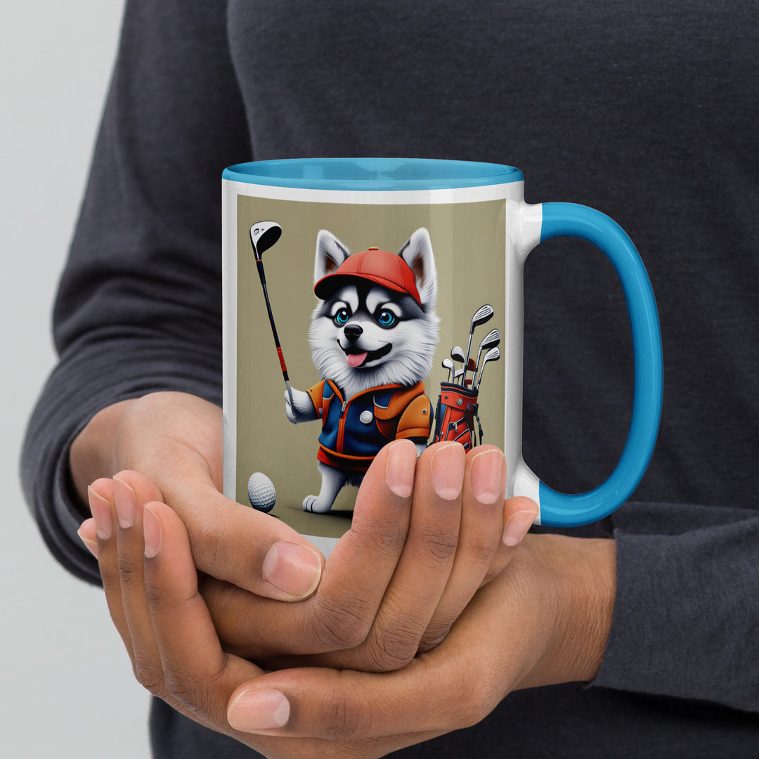 Pomsky Golfer- Mug with Color Inside v14