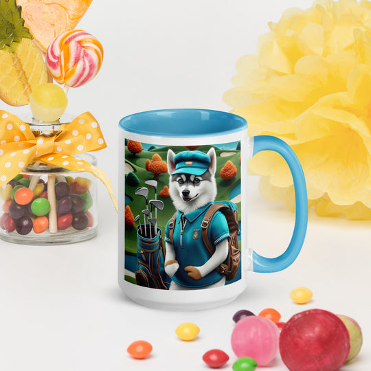 Pomsky Golfer- Mug with Color Inside v15