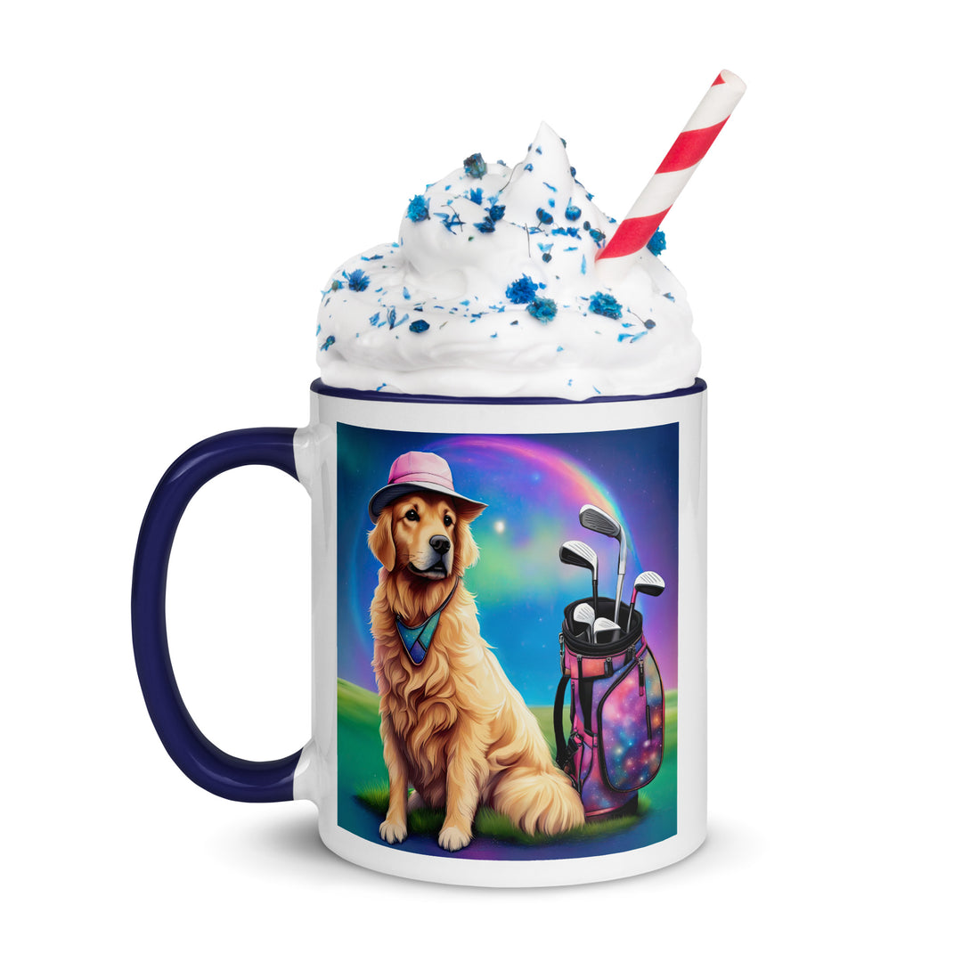 Golden Retriever Golfer- Mug with Color Inside V2