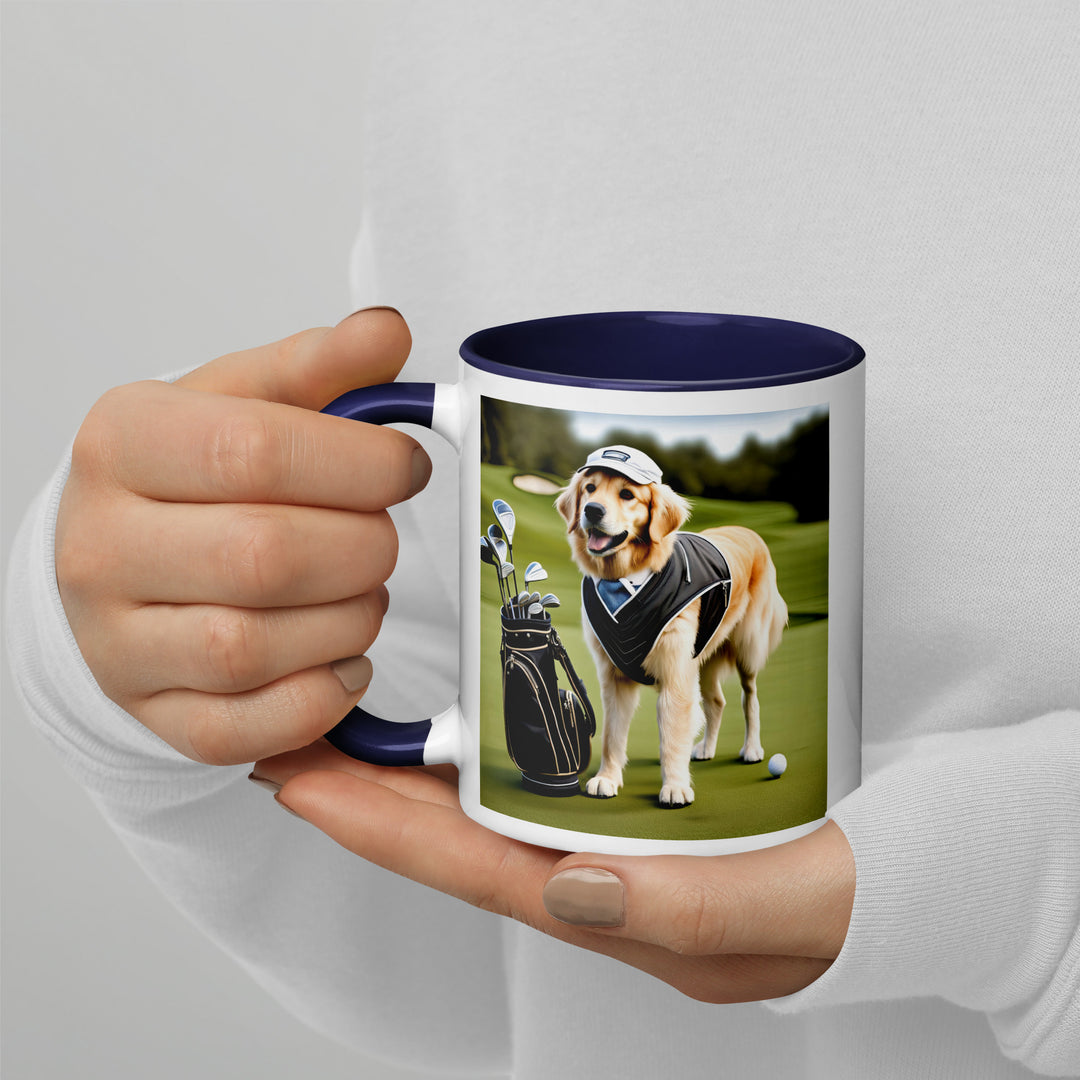 Golden Retriever Golfer- Mug with Color Inside V3