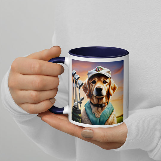 Golden Retriever Golfer- Mug with Color Inside V4