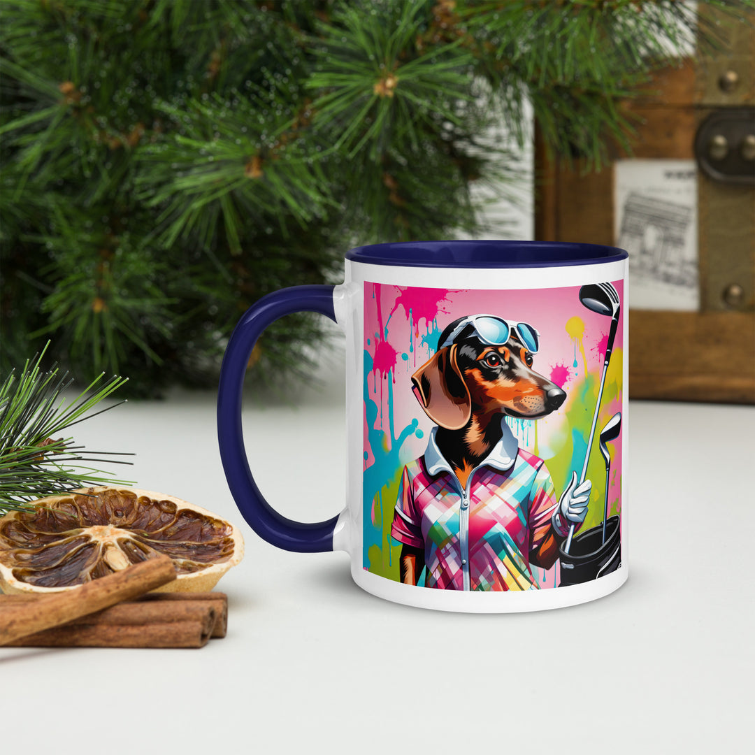 Dachshund Golfer- Mug with Color Inside v2