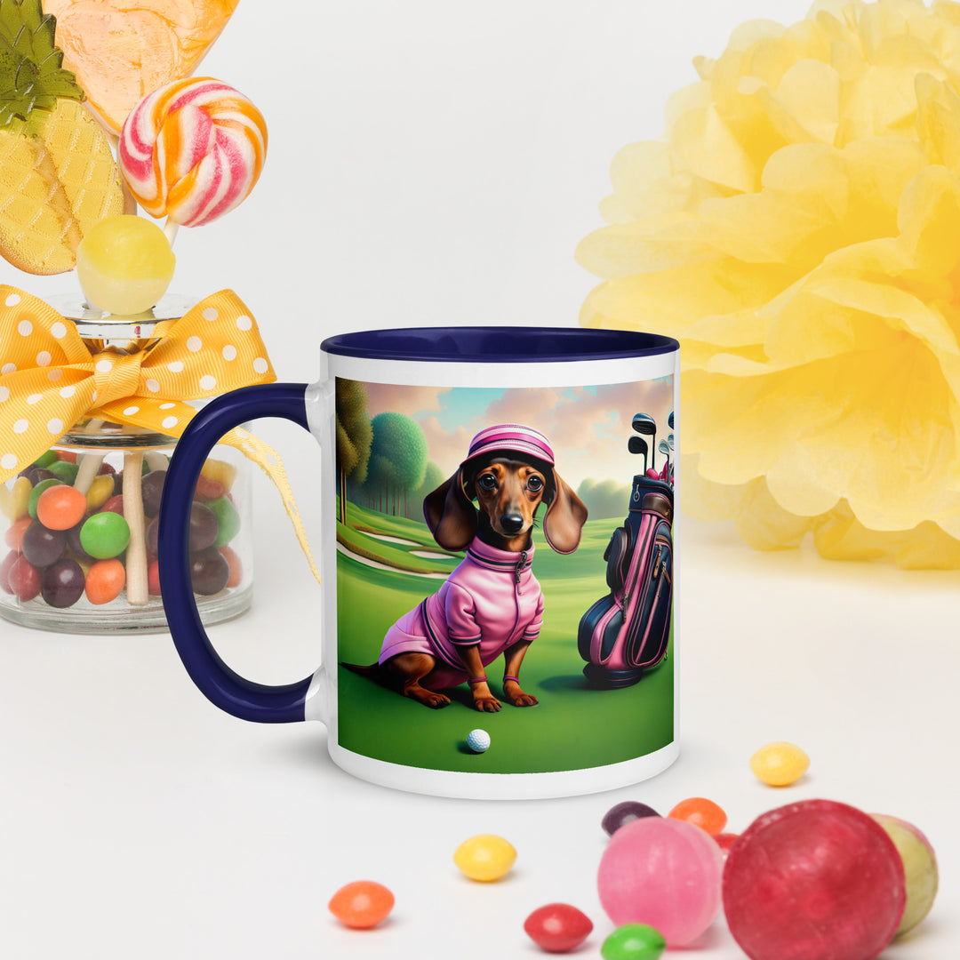 Dachshund Golfer- Mug with Color Inside v4