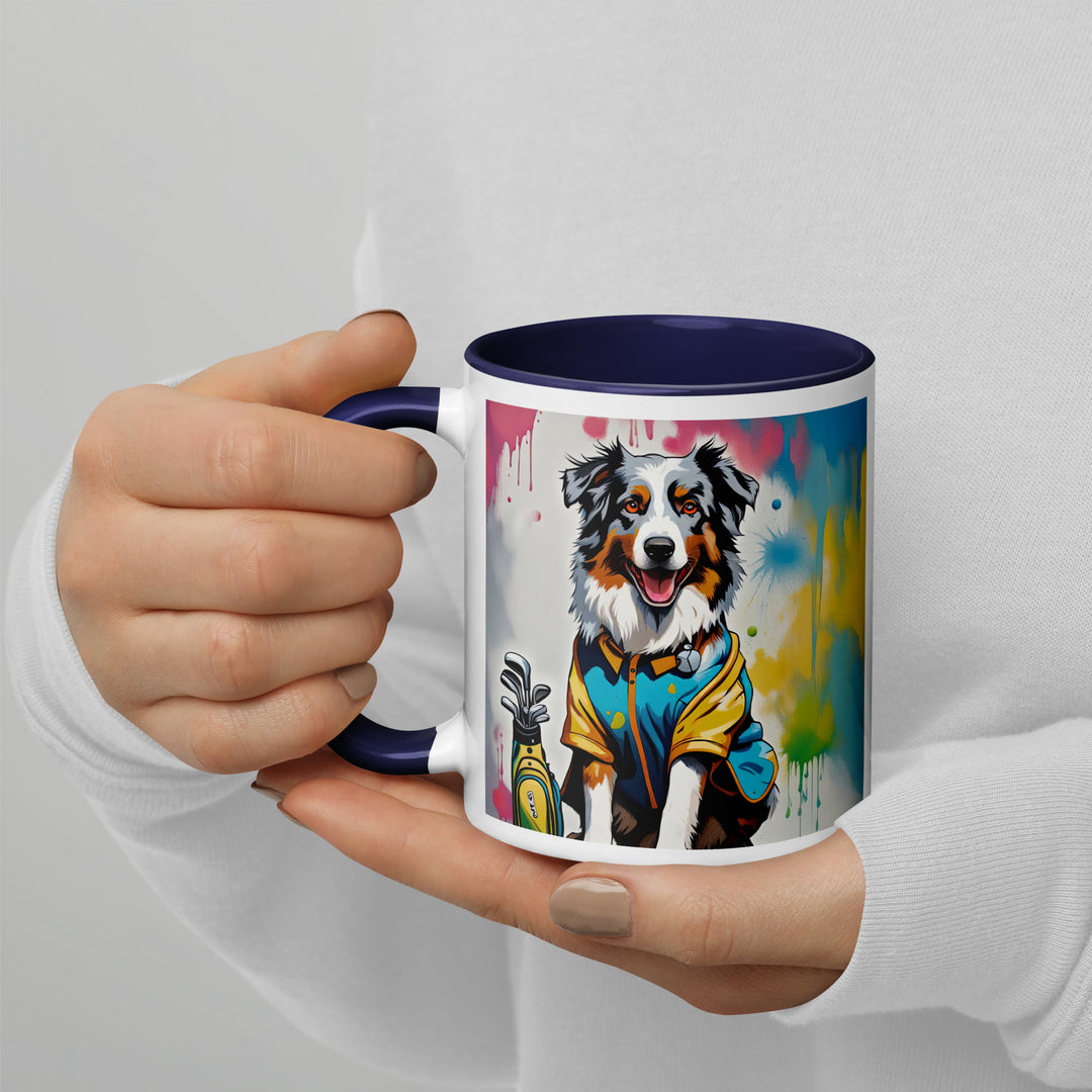 Australian Shepherd Golfer- Mug with Color Inside v3