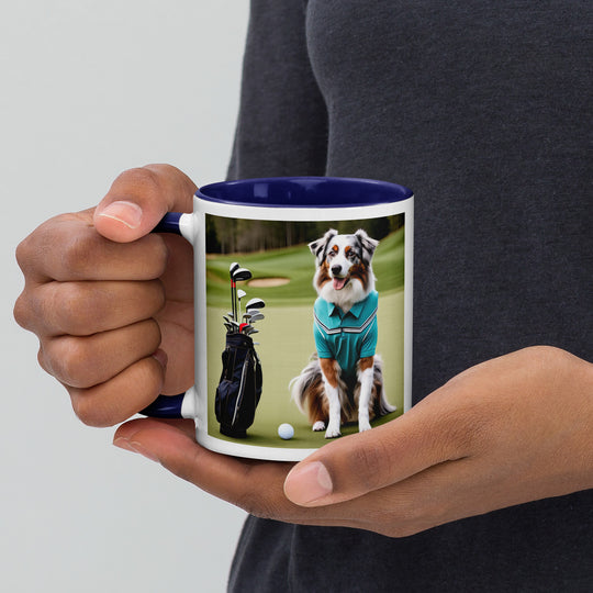 Australian Shepherd Golfer- Mug with Color Inside v4