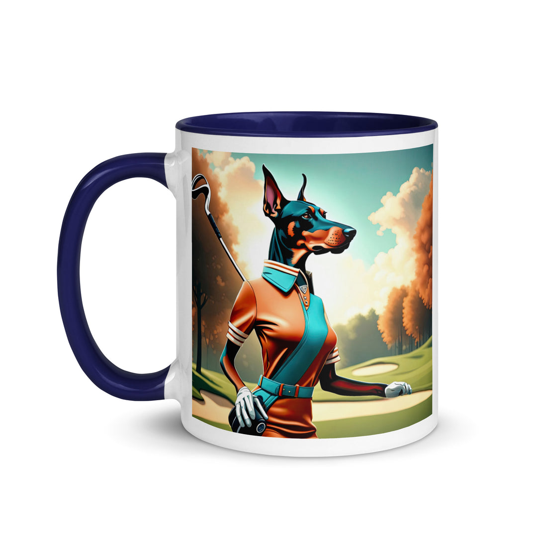 Doberman Pinscher Golfer- Mug with Color Inside