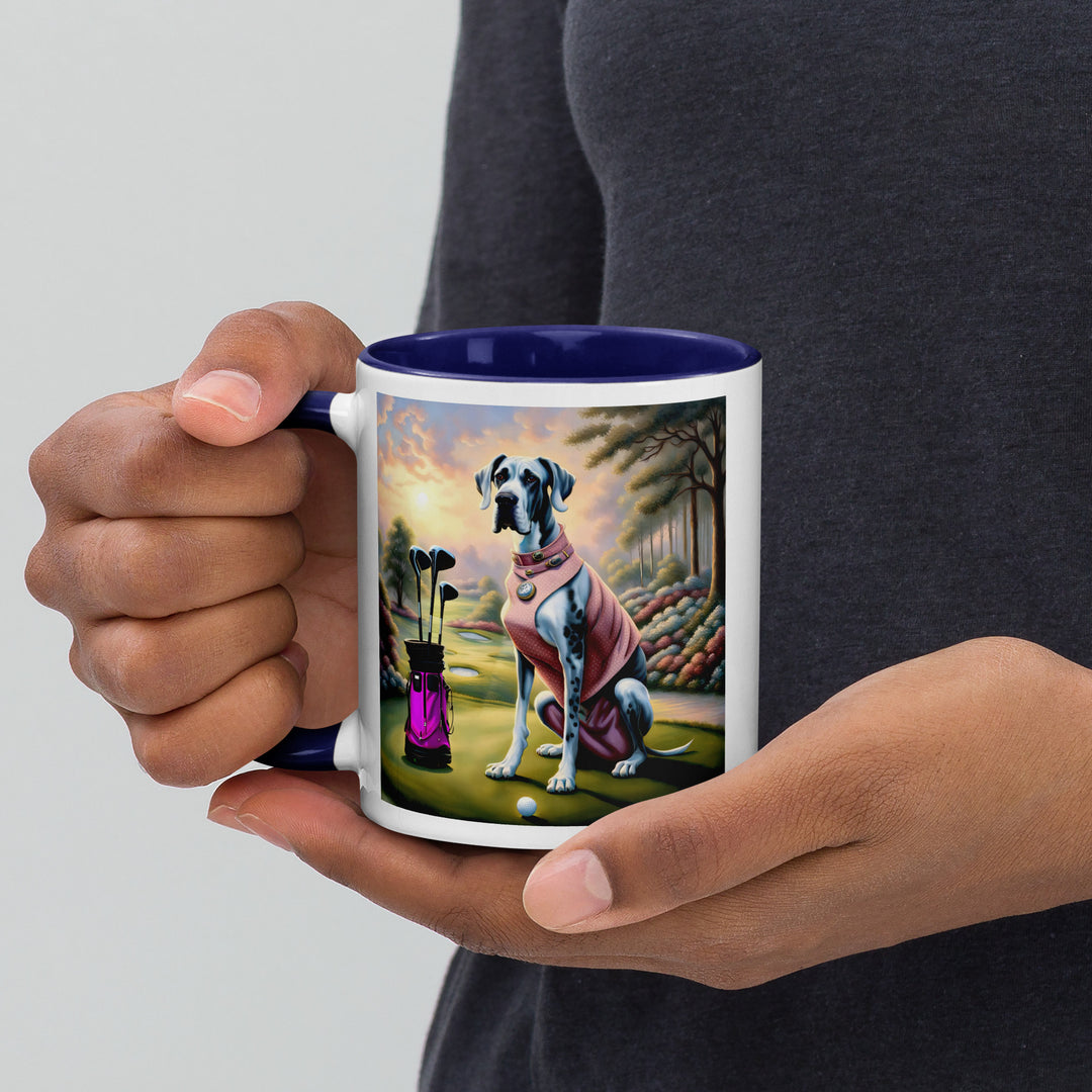 Great Dane Golfer- Mug with Color Inside v4