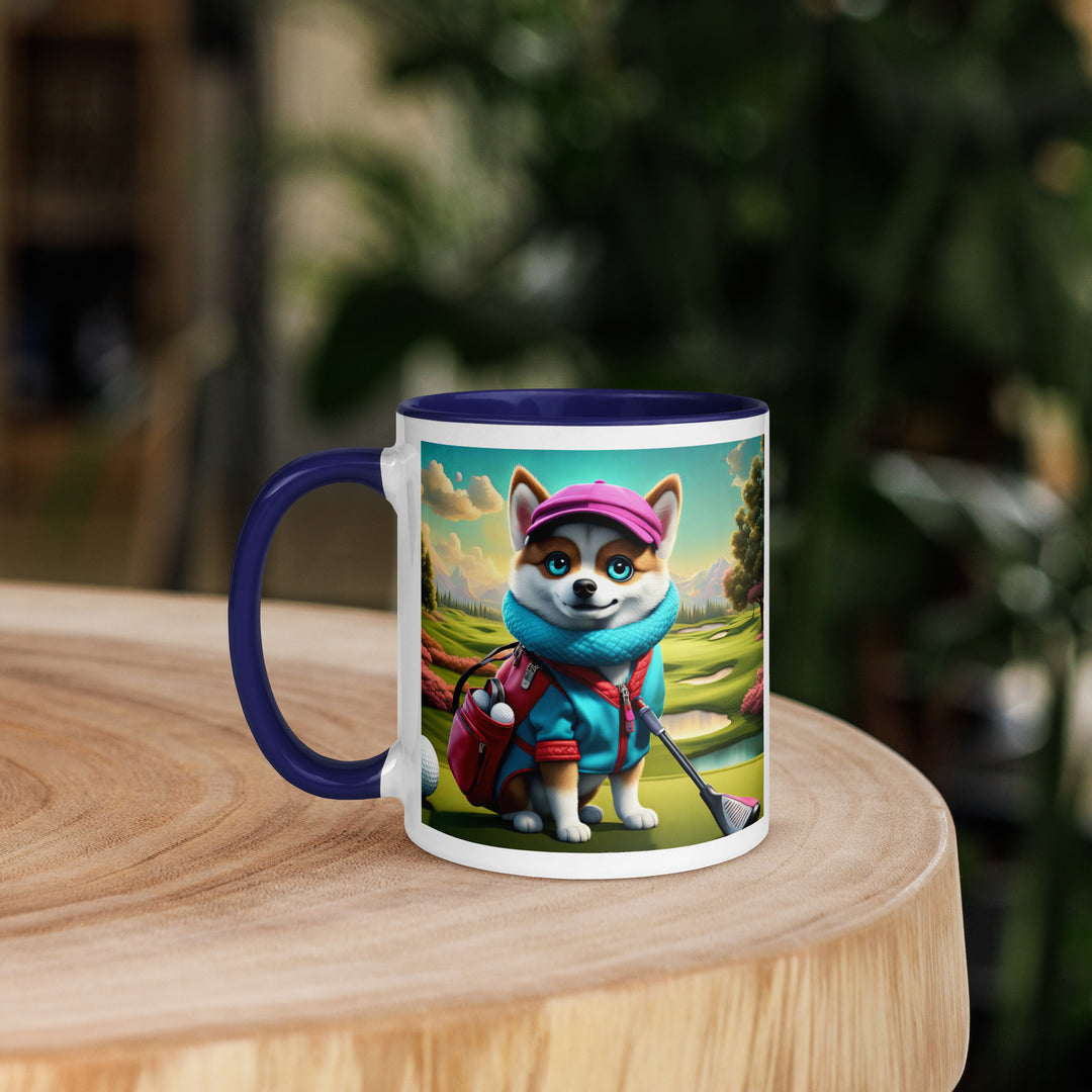 Pomsky Golfer- Mug with Color Inside v2