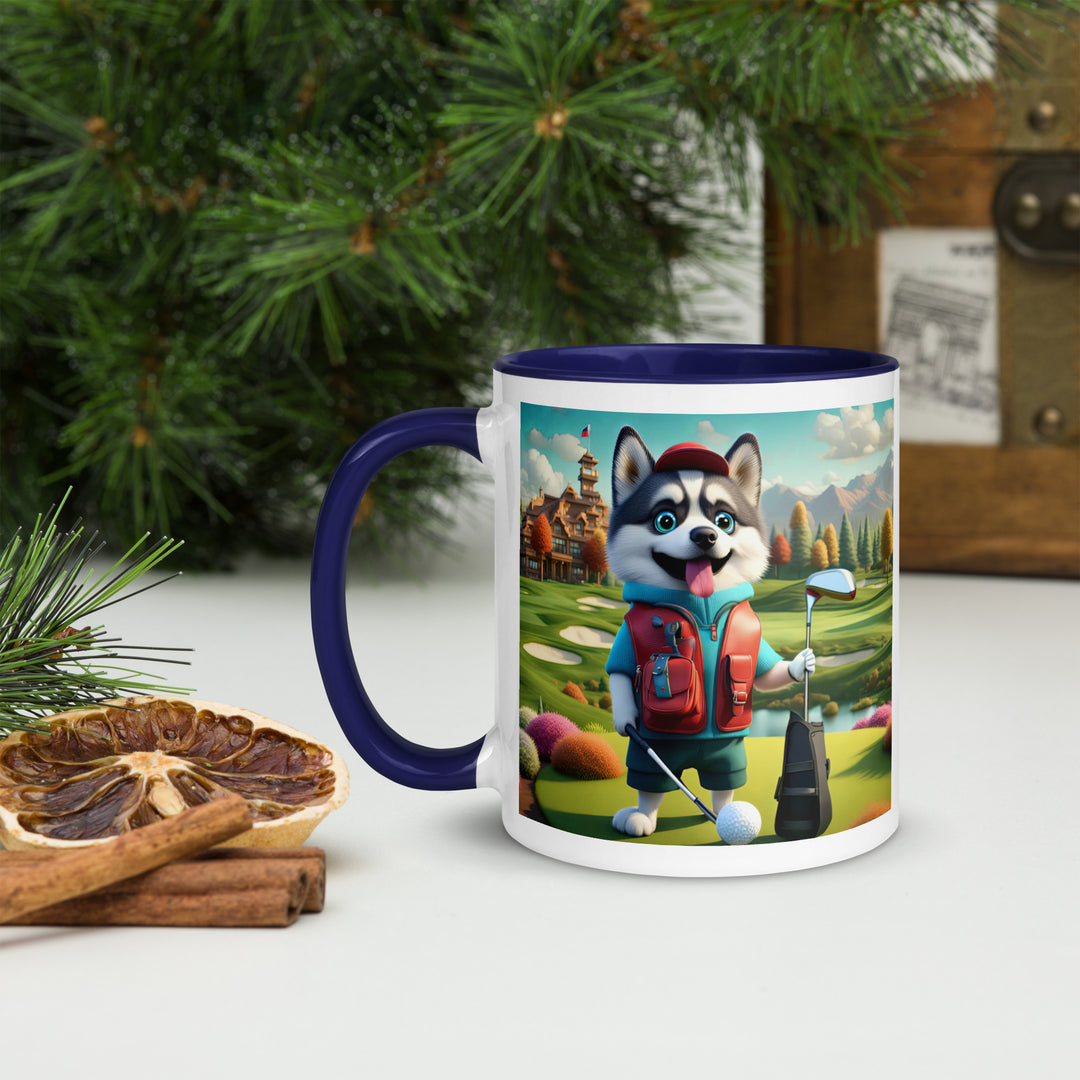 Pomsky Golfer- Mug with Color Inside v6