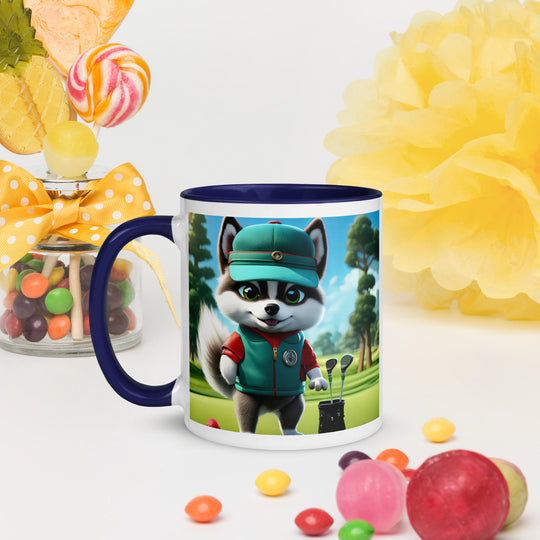 Pomsky Golfer- Mug with Color Inside v11