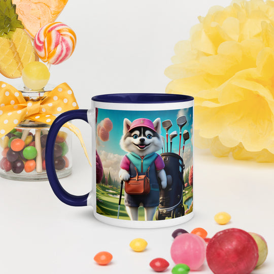 Pomsky Golfer- Mug with Color Inside v13